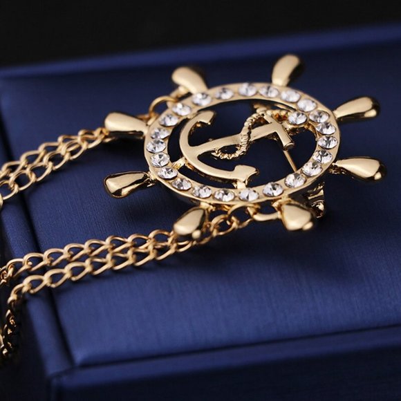 Jewelry - Brooch Pin Rodder Suit Rhinestone Sparkle Gemstone Anchor Pins